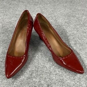 Donald J Pliner Red Patent Leather Wedge Pumps Pointed Toe Whipstitch Size 7.5N